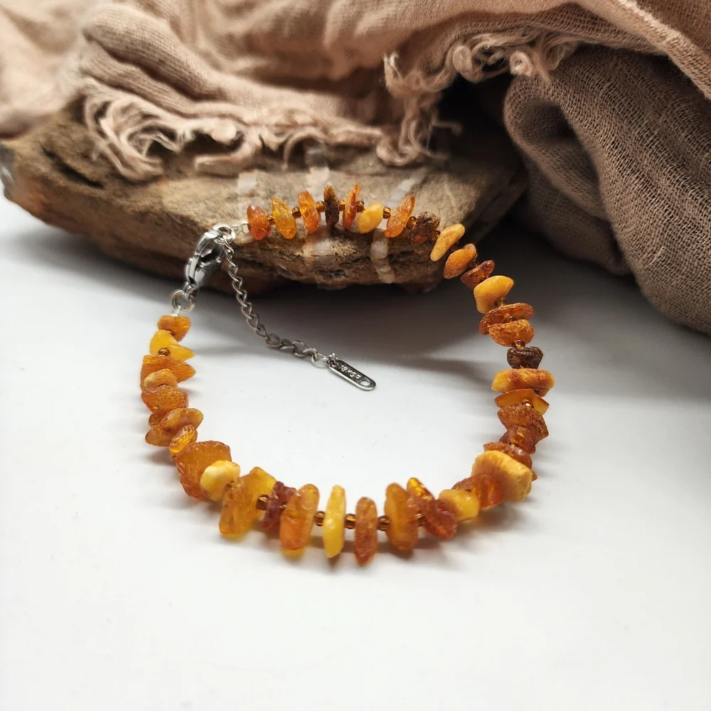 Minimalist Hypoallergenic Bracelet Amber Jewelry Stone Genuine Honey Raw Nugget